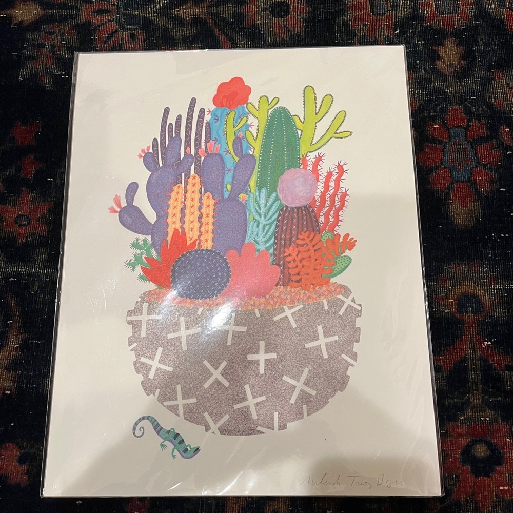 Colorful Cactus Planter Art Print - Vibrant Desert Succulents
